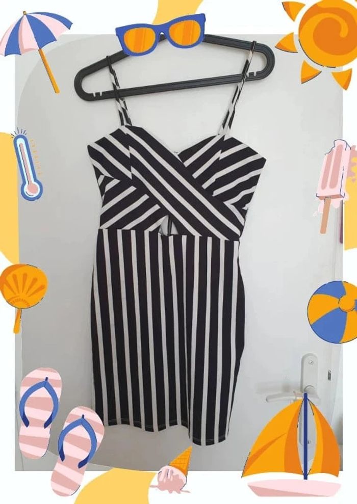 Robe sexy glamour noir blanc rayures tally weijl taille M 38