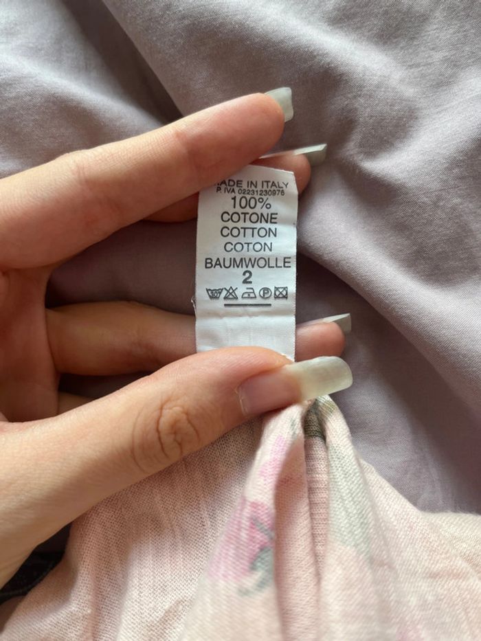 Pull col rond, rose clair à motif fleuris, 100% coton, fabriqué en Italie , M - photo numéro 4