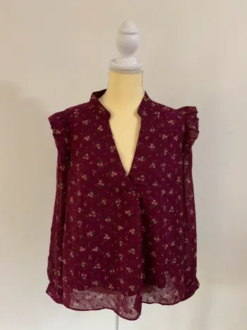 Blouse violette fleurie à volants – Kilky Paris - Taille L