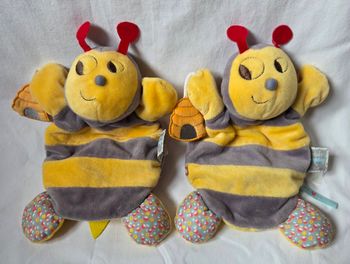Lot de 2 doudous marionnettes abeille Nopnop gris et jaune rayé  - Ruche - Kaloo