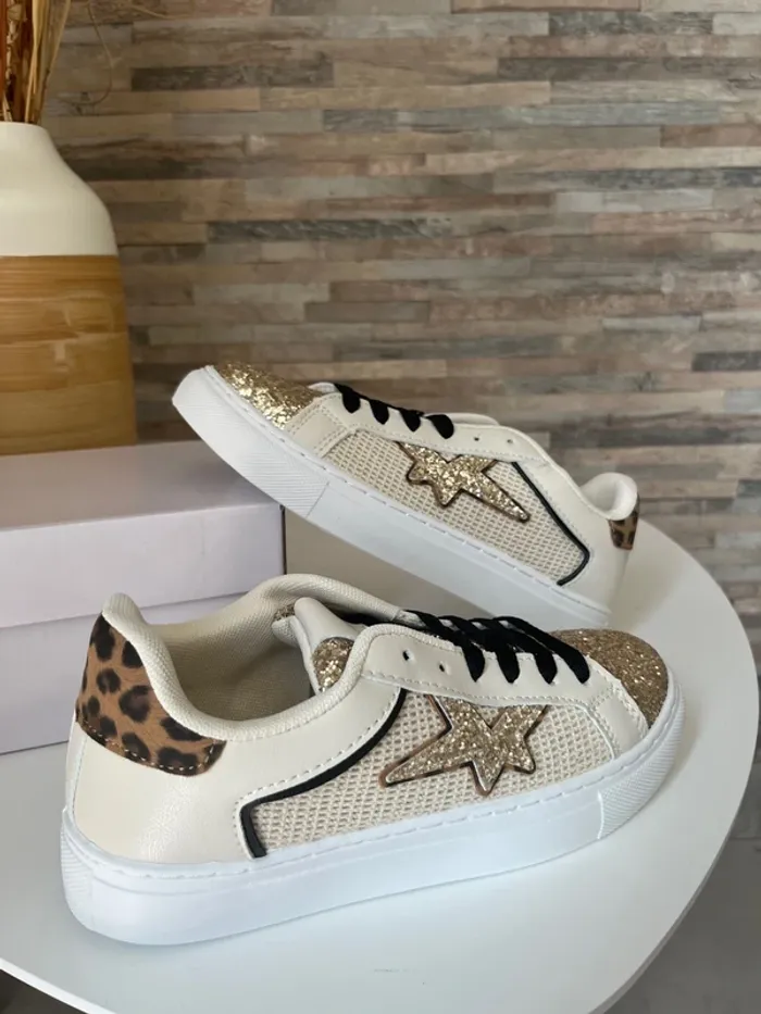 Baskets 39 beige doré noir - photo numéro 3