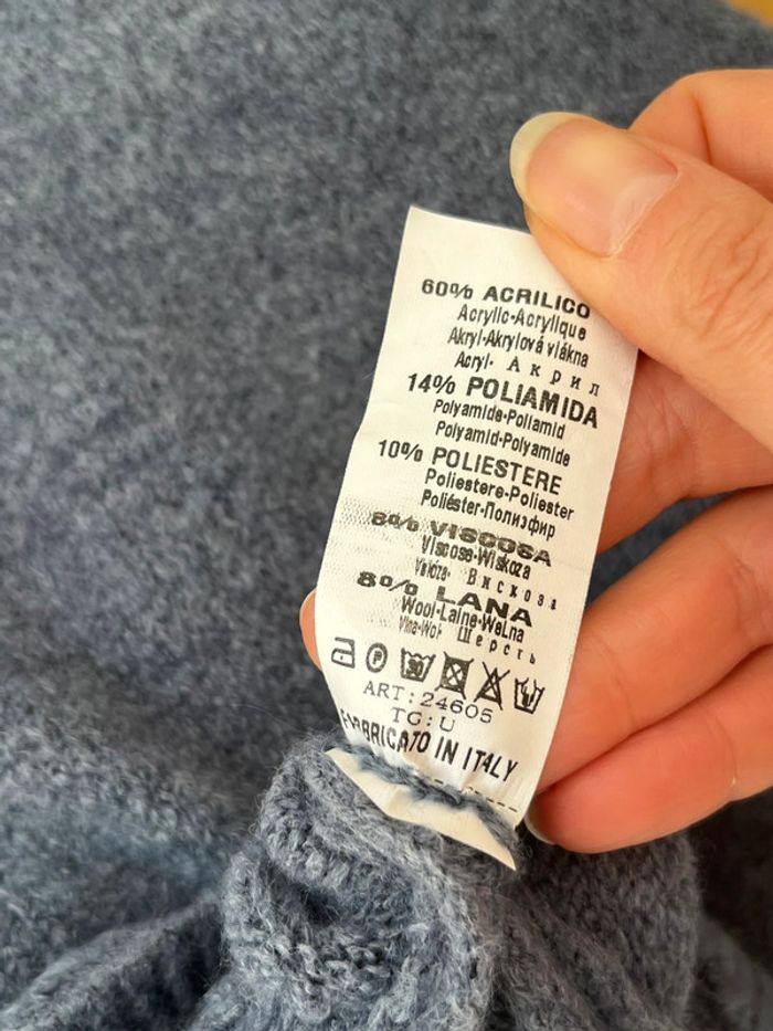 Pull bleu gris avec laine et coutures apparentes - photo numéro 4