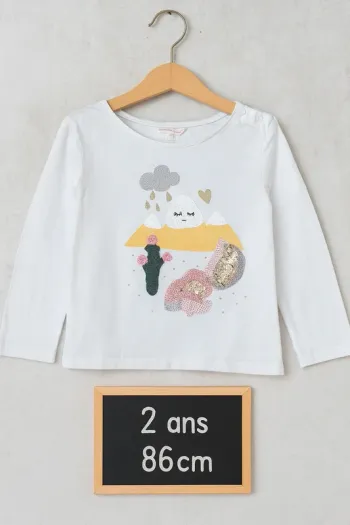 T-shirt manches longues blanc à motifs - Taille 2 ans 86cm - Catimini