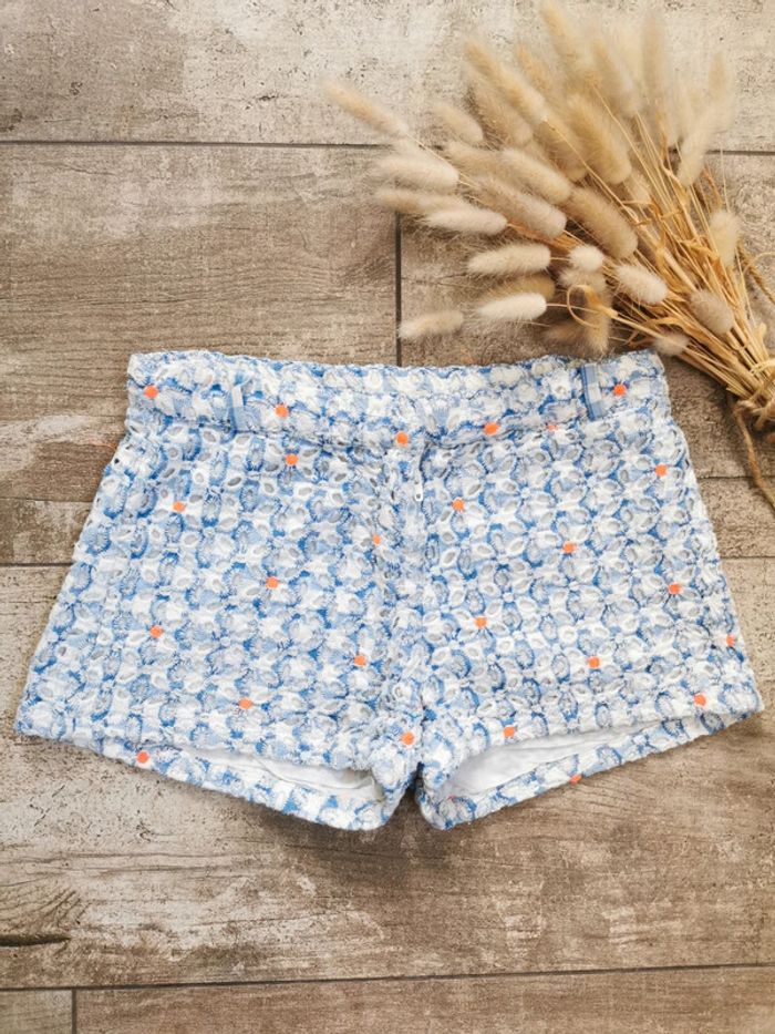 🌺Très joli short Billieblush dentelle fille 12mois bleu blanc corail - photo numéro 2