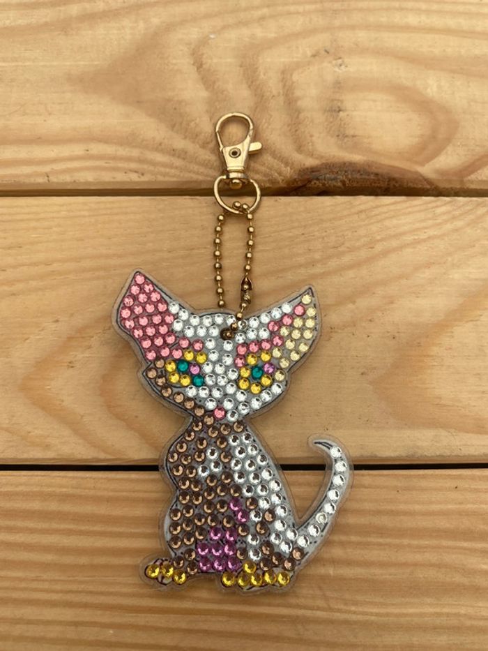 Porte clé recto/verso chat 🐱 en Diamond painting