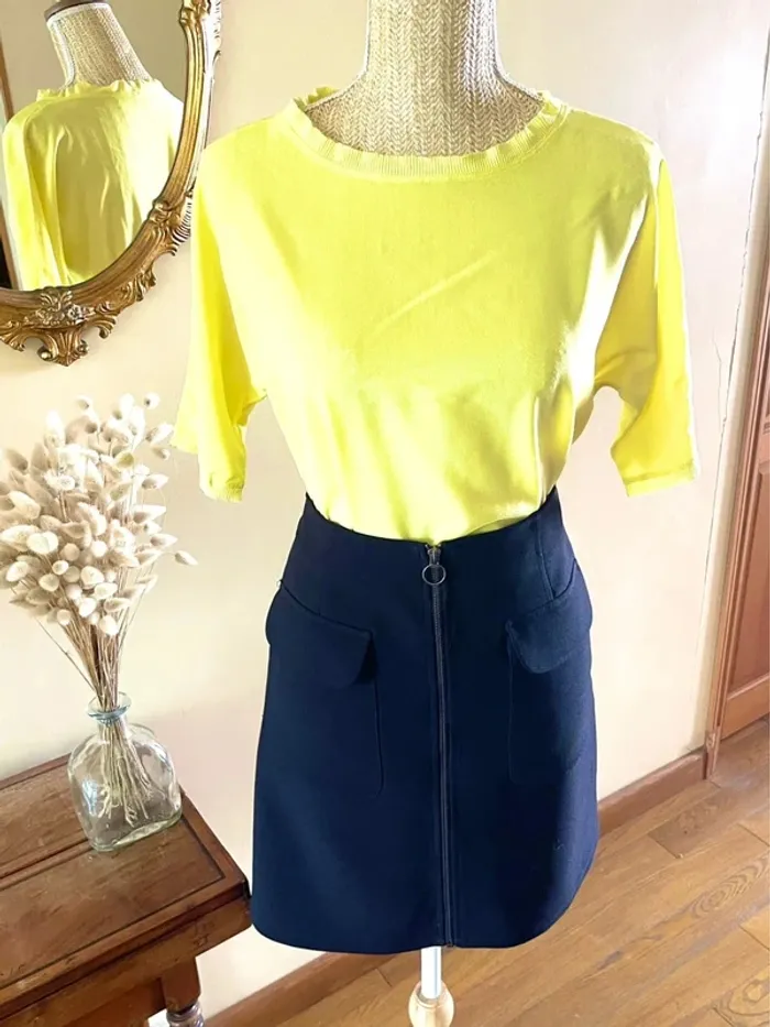 Sublime blouse chemise manche 3/4 à col rond jaune - photo numéro 7