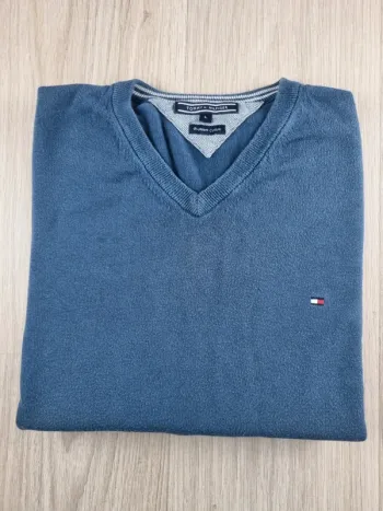Pull a col V Tommy Hilfiger bleue Homme Taille L