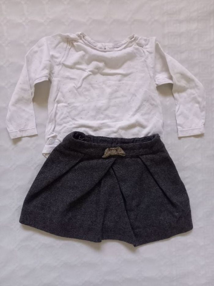 Ensemble fille jupe et tee-shirt à manches longues 2 ans Jacadi