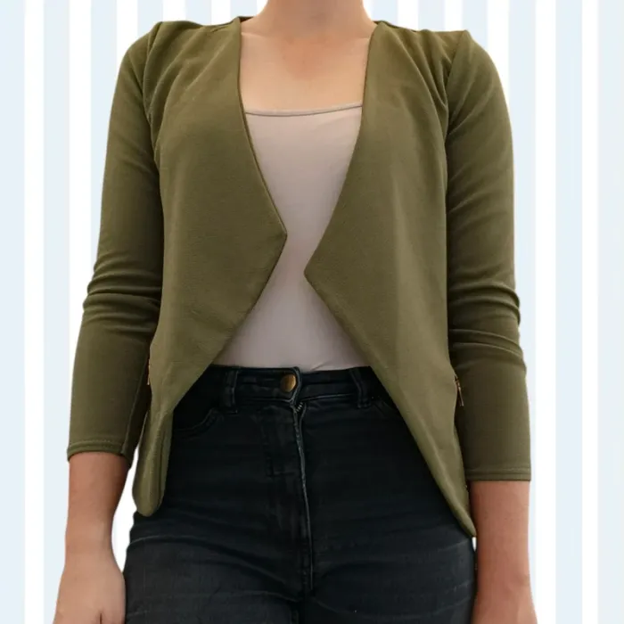 Petite veste ouverte kaki légère style blazer made in France taille S