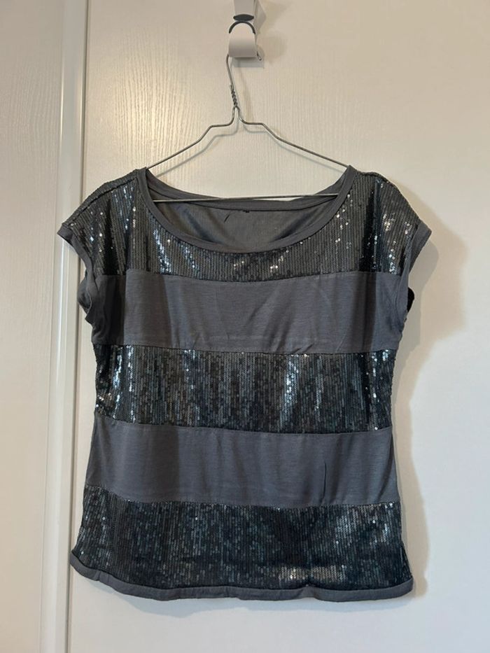 Tee-shirt rayé à sequins Zara - photo numéro 3