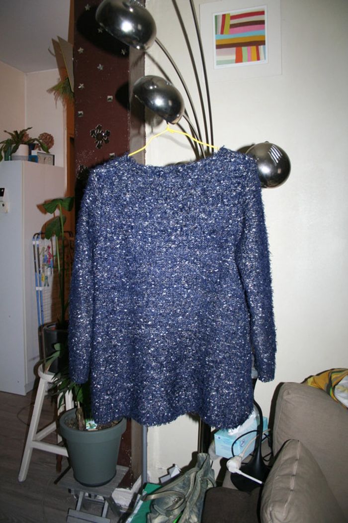 🌸Pull bleu aux files argentés Taille 38/ 40 '" Peace n- Love " 🌸 - photo numéro 3