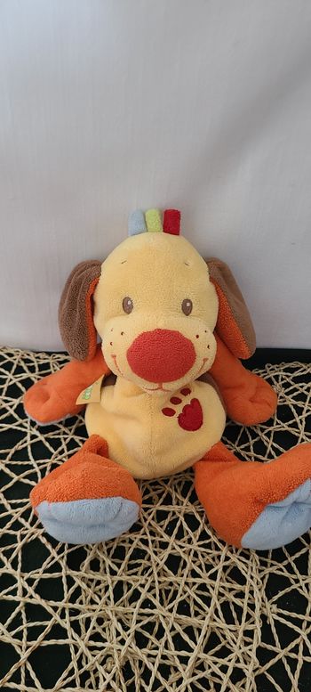 Nattou collection Tim & Lily peluche chien jaune orange rouge