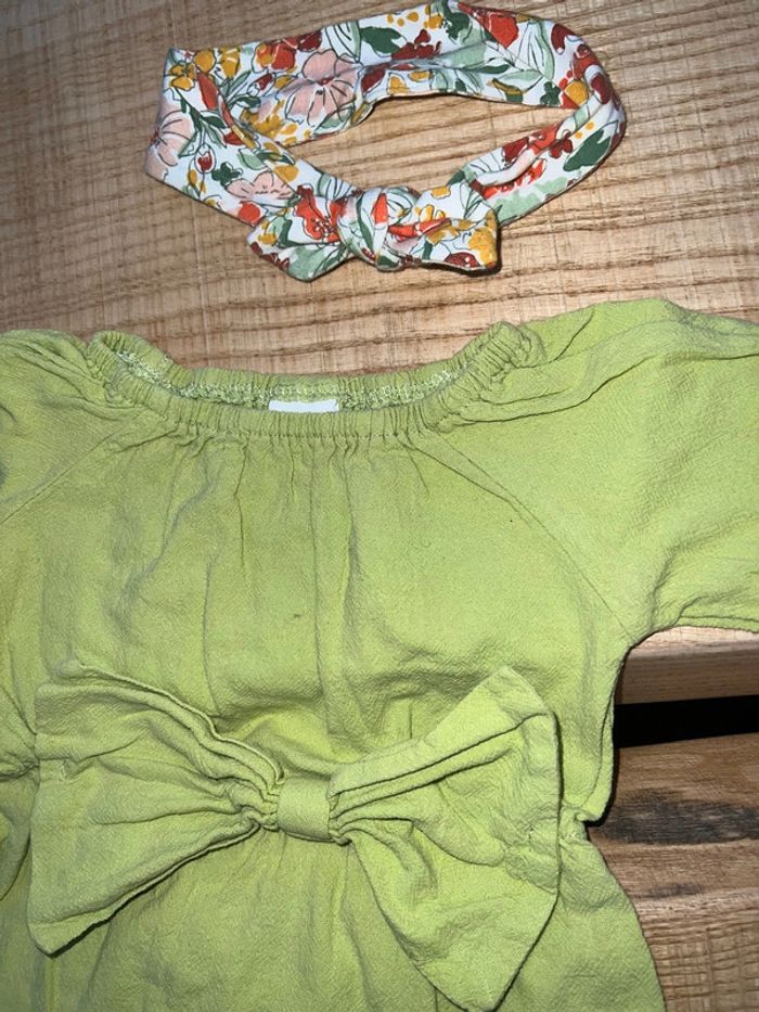 Ensemble 3- 6 mois barboteuse fleurs liberty d’été avec bandeau assorti marque pat pat - photo numéro 3