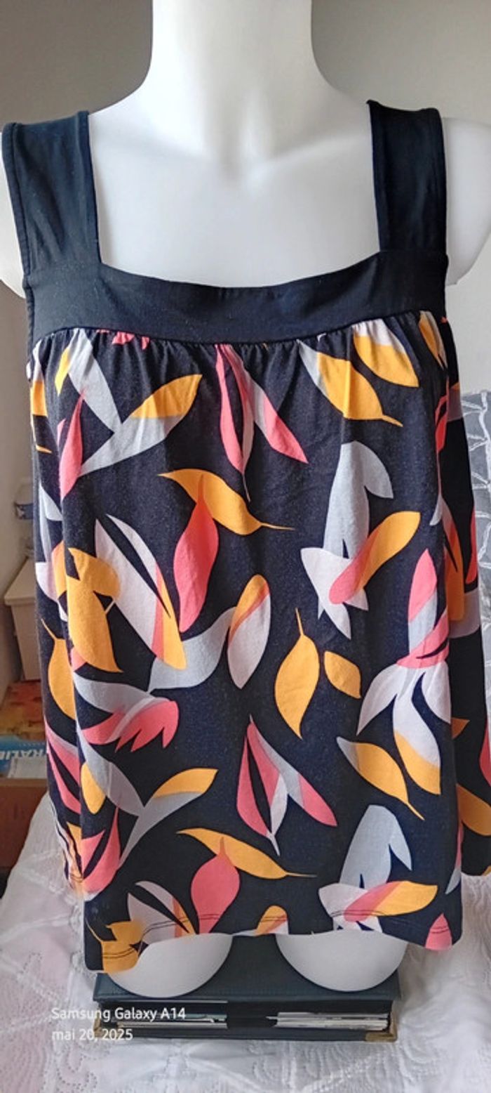 Tunique débardeur motif feuillages coloré noir femme 46 blanche porte - photo numéro 6