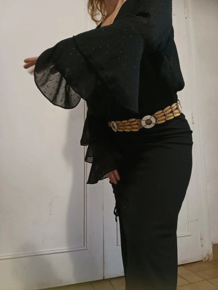 💎haut crop top sexy bohème noir Point scintillant taille unique xs s m femme - photo numéro 4