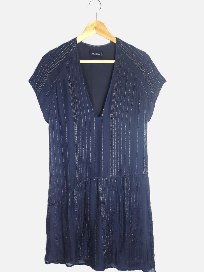Robe Zadig & Voltaire "Racy Metal" Bleu Marine Rayures Dorées - Taille M