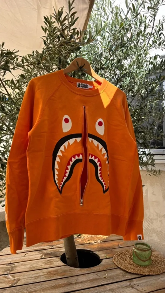 Pull A Bathing Ape Shark imprimé graphique coton-mélange zip sweat-shirt orange homme taille M - photo numéro 6