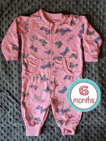 Pyjama léger fermeture éclair bébé 6 mois Action #papillons #rose #été