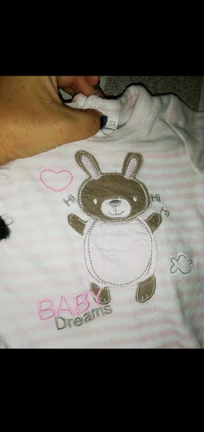 Pijama épais rayé blanc/rose 3 mois - photo numéro 2