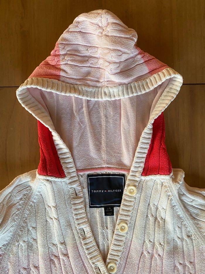 Pull maille avec tresses Tommy Hilfiger blanc rose avec capuche 12/14 ans - photo numéro 7