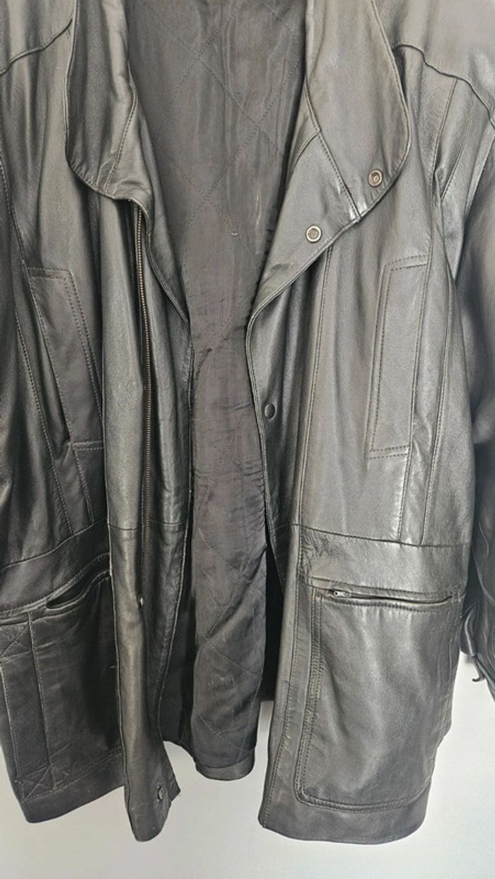 Blouson cuir agneau véritable- Homme T58- nombreuses poches - photo numéro 3