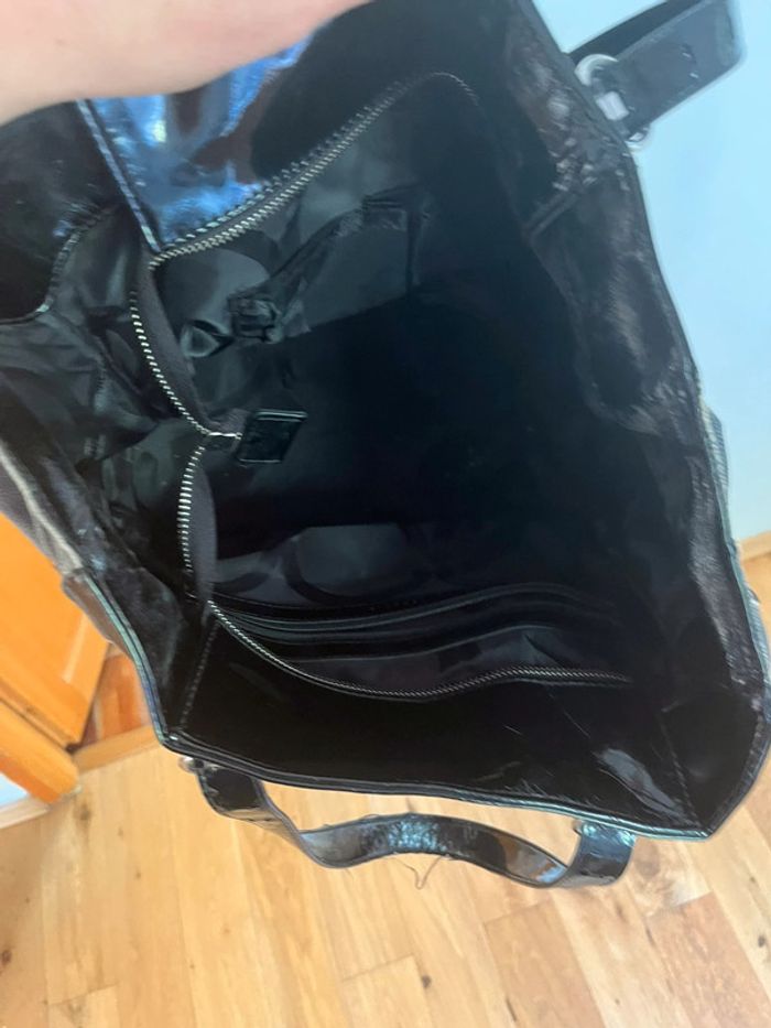 Sac à main Séquoia tissu et vernis noir et gris - photo numéro 5