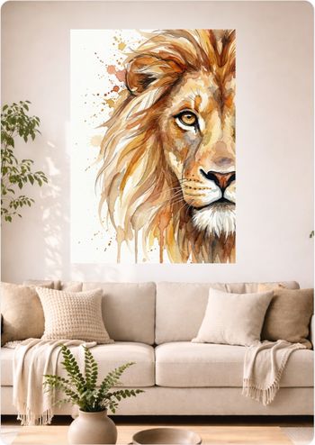 Affiche murale aquarelle “Lion Majestueux” déco animal sauvage A3 Sans cadre