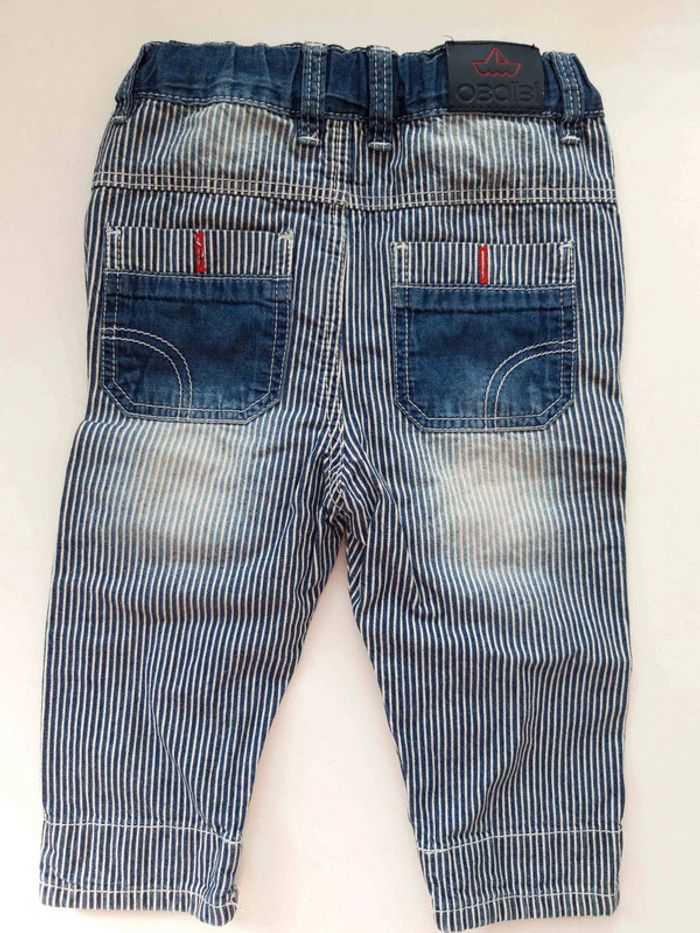 Pantalon Obaïdi jeans rayé bleu et blanc, bleu indigo, NEUF, 12 mois 74 cm - photo numéro 2