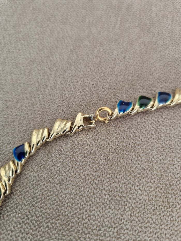 Collier vintage doré avec du bleu, vert - photo numéro 8