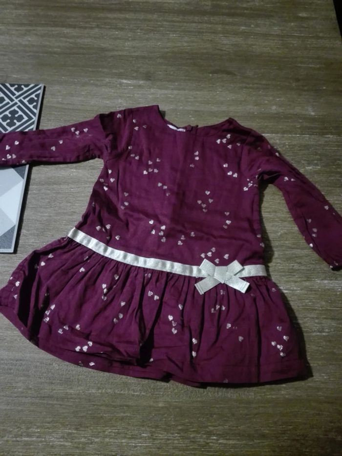 Robe bébé fille 12 mois DPAM bordeaux cœur doré noeud Du Pareil