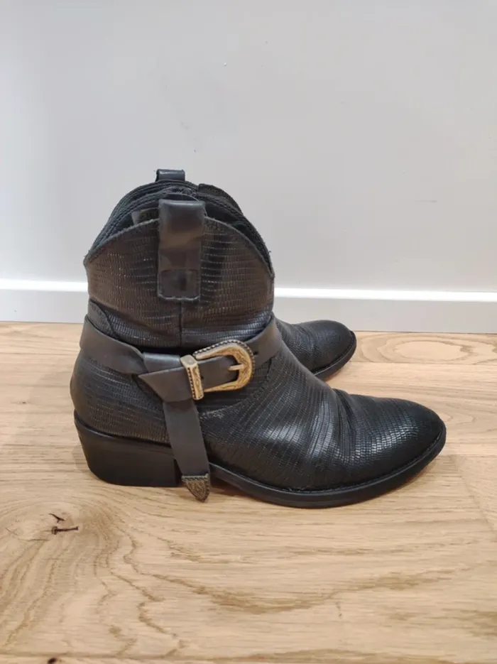 Boots/ bottines noires en cuir - 39 - très bon état