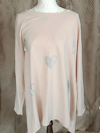 Manche longue Coeur Strass🩷Grande Taille 48-52🩷