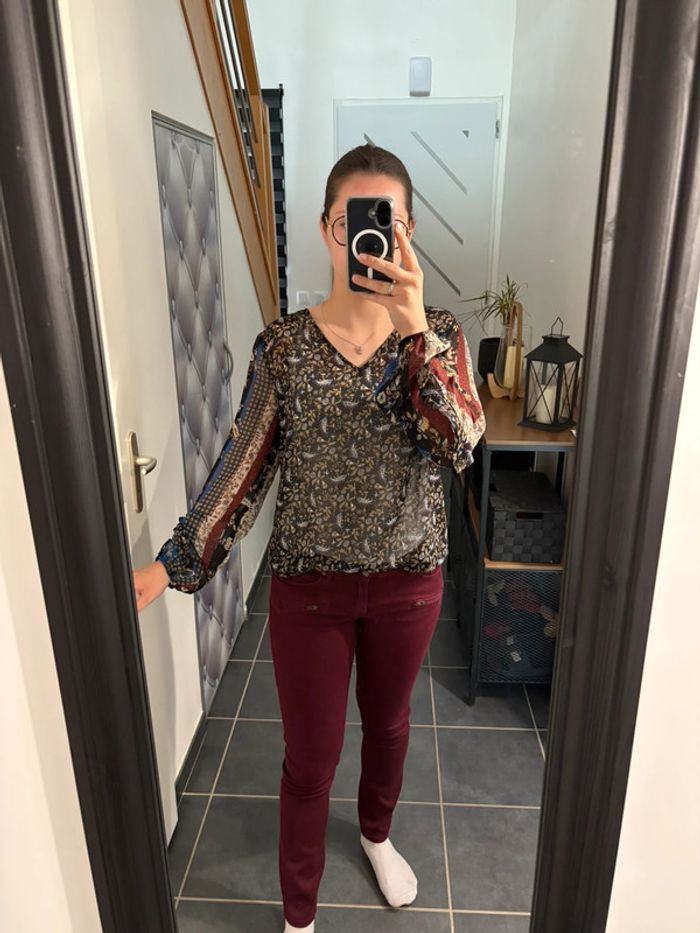 Ensemble (blouse Cache Cache + pantalon taille basse Ikks) taille M très bon état