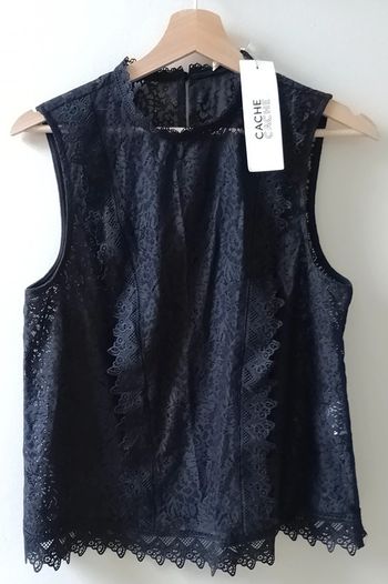 Cache cache haut top dentelle L noir