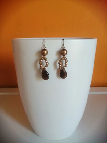 🌸Boucles d'oreilles dorées et pierre marron Vintage 🌸