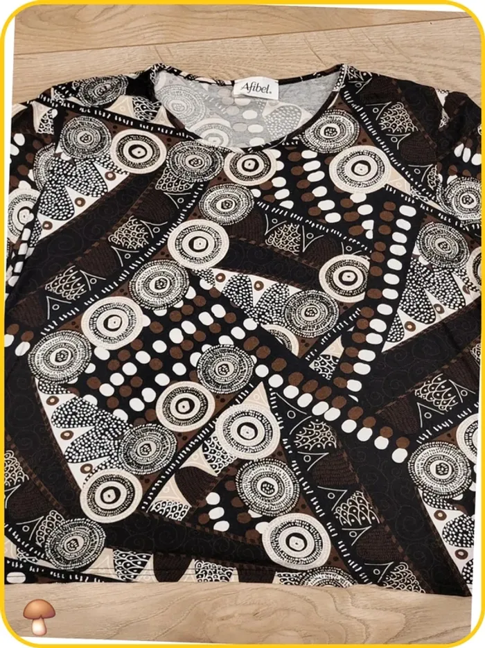 Tee-shirt ample à motifs géométriques – Afibel – Taille 54- Très bon état - Noir,Marron,Blanc - photo numéro 3