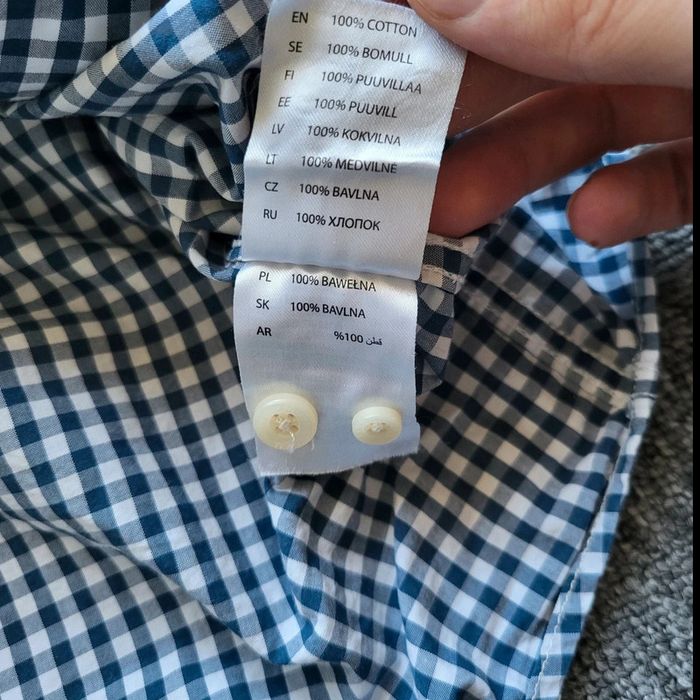 Chemise à carreaux LxM bleue et blanche manches longues col boutonné coupe ajustée taille M Coton - photo numéro 10
