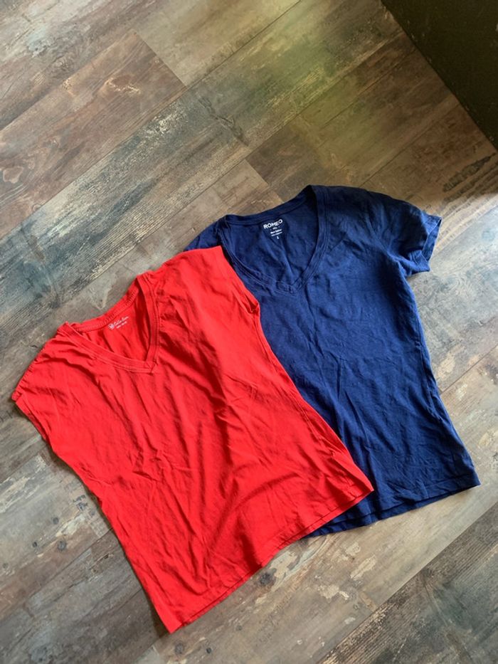 Lot tee shirts col V bleu/ orange