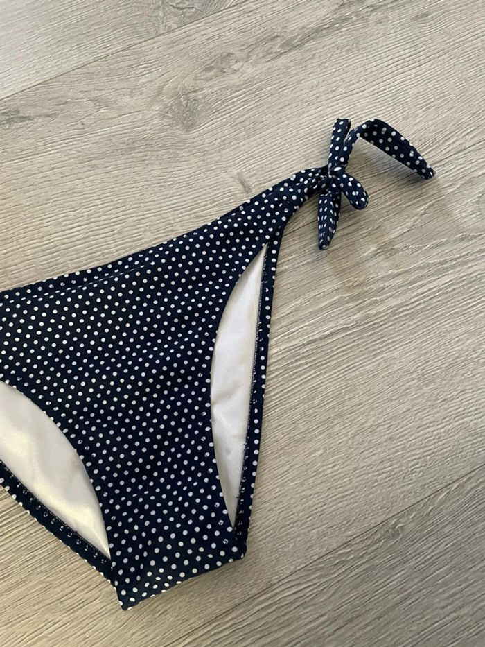 Culotte slip tanga de bain bleu marine à pois blanc noeud coté mermaid taille 40 - photo numéro 3