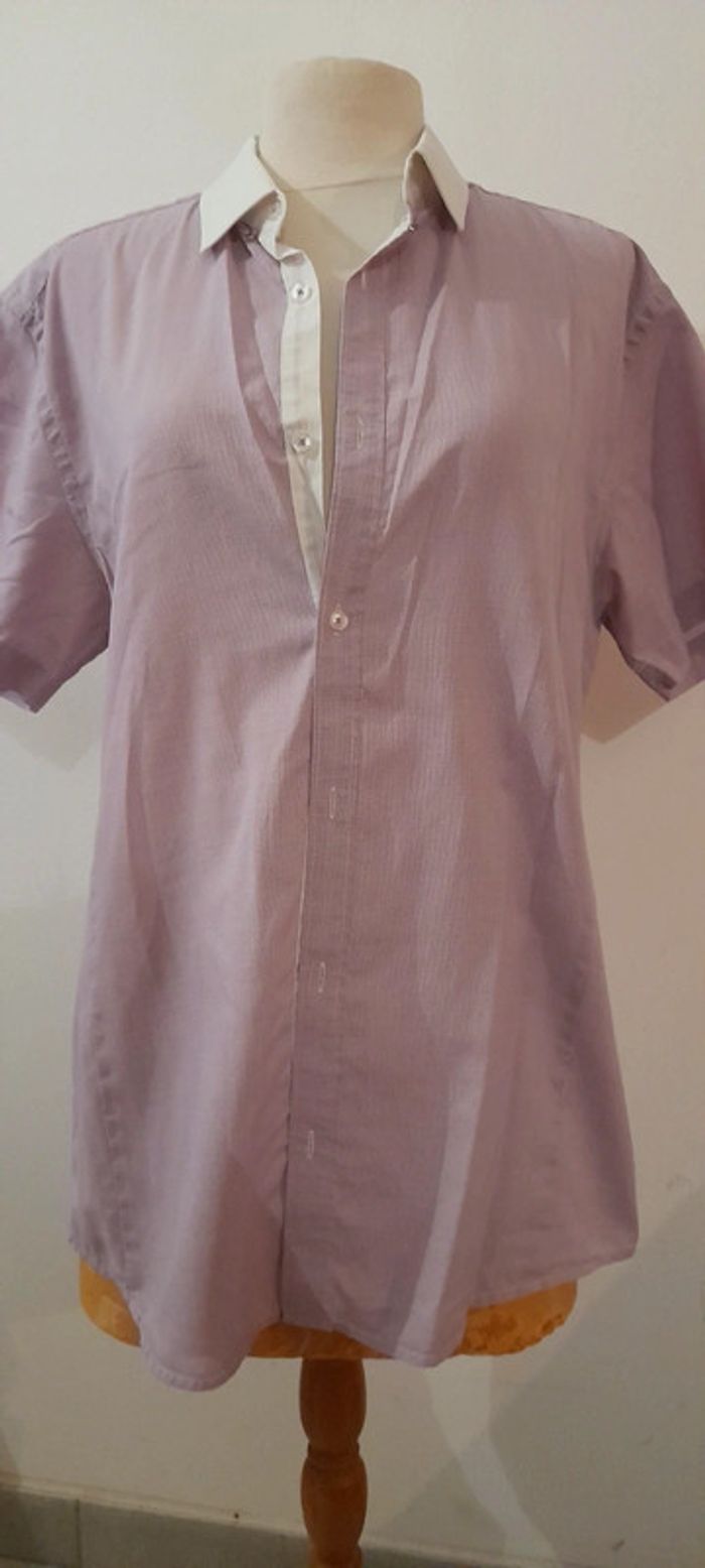 Chemise fitted manches courtes Jules taille l couleur lila et blanc