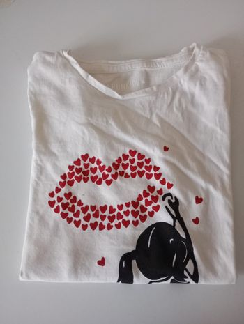 Tee-shirt manches longues. 12 ans . Coton blanc . Fillette noir .  Coeurs ❤️.Punkdiz . État neuf