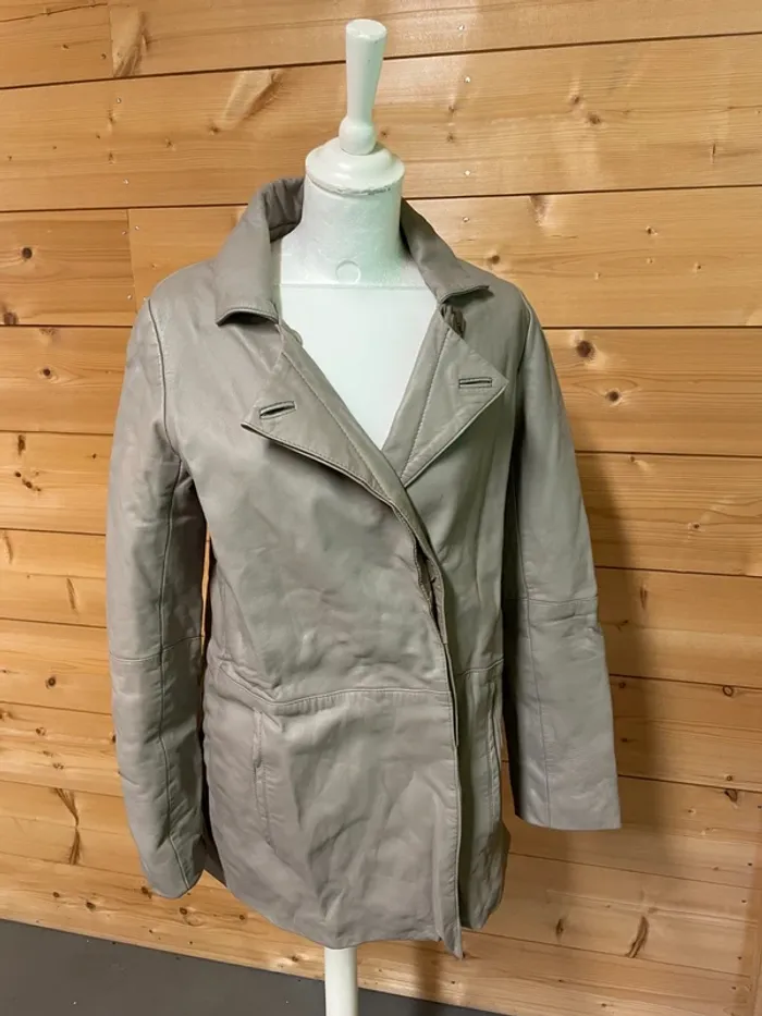 Veste en cuir d'agneau - Kookaï - Couleur Taupe - Taille 36 - photo numéro 3