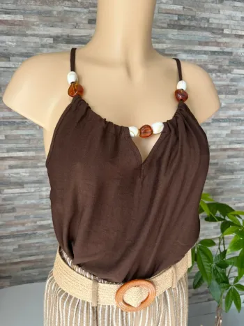 T-shirt perles marron