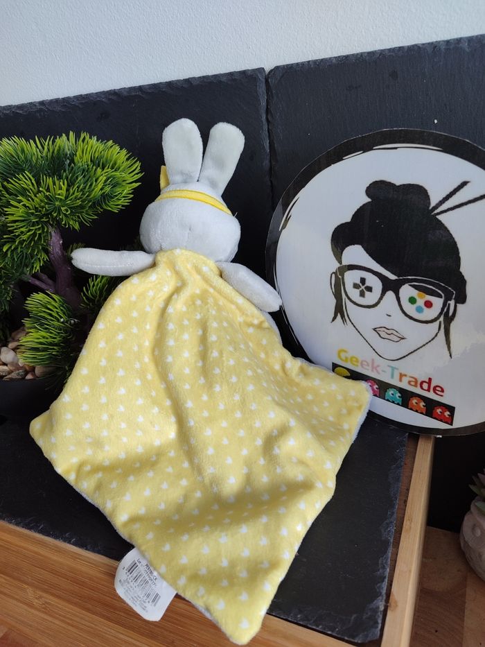 doudou lapin indien gris jaune blanc CMP pe9780/ck coeurs tom et Zoé moustaches - photo numéro 2
