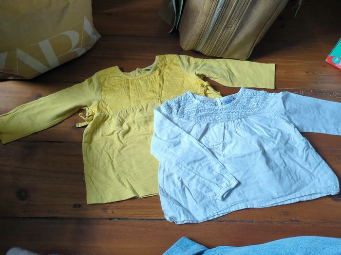 Lot t-shirts manches longues 23 24 mois 2 ans tao jaune et blanc broderie