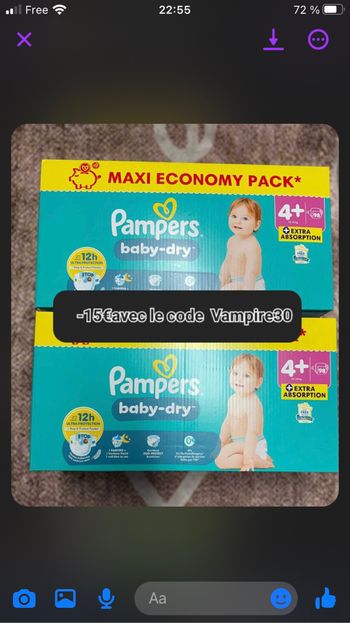 2 carton de couche Pampers taille 4 plus