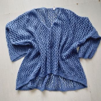 Pull oversize bleu maille ajourée