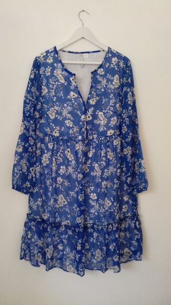 Robe voile fleuri bleu - Blanche Porte - T. 42 - Neuve