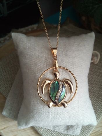 Collier pendentif tortue et cercle doré