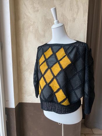 Pull court patchwork en cuir vintage TU